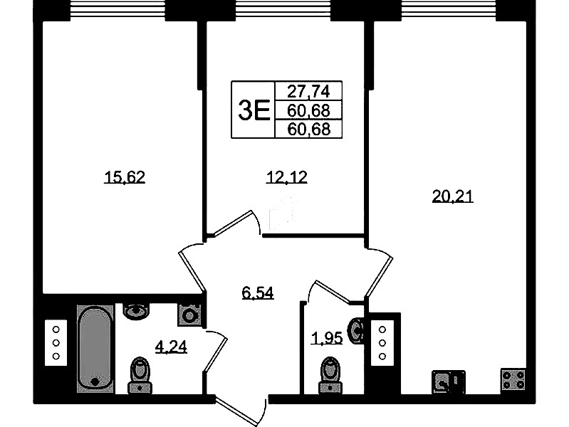 2-комнатная квартира 60.68 м², 4/10 эт., ЖК «UP! Квартал Новый Московский»